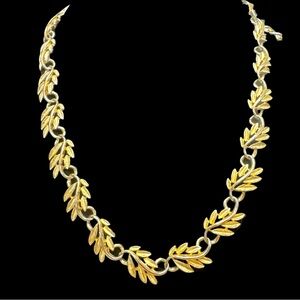 Vintage Gold Leaf Necklace with Fold Over Clasp